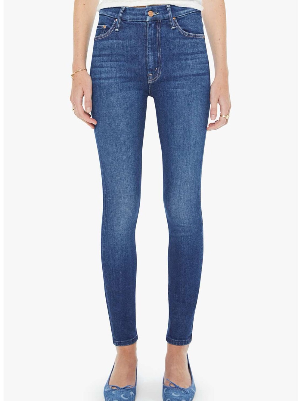 MOTHER Skinny Jeans in Medium Blue Wash